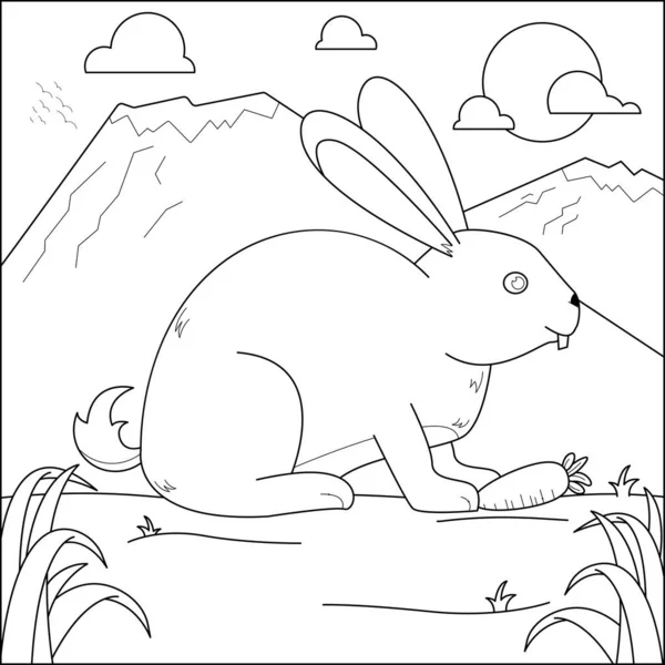 Rabbit Eating Carrots Garden Suitable Children Coloring Page Vector Illustration — Stok Vektör