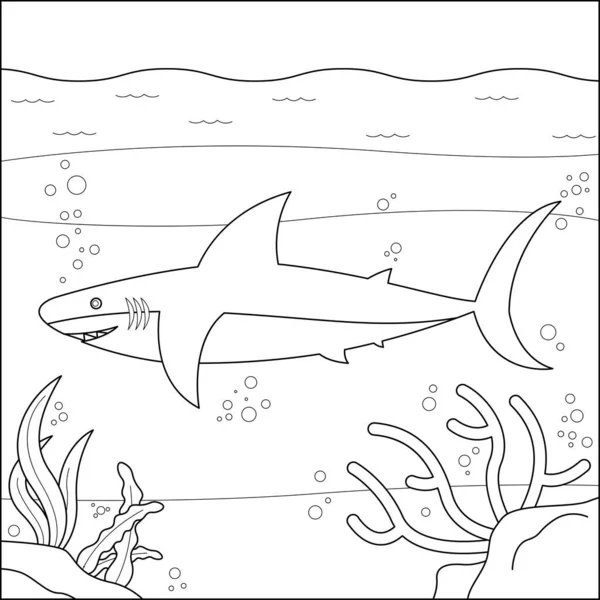 Shark Seabed Suitable Children Coloring Page Vector Illustration — Vetor de Stock
