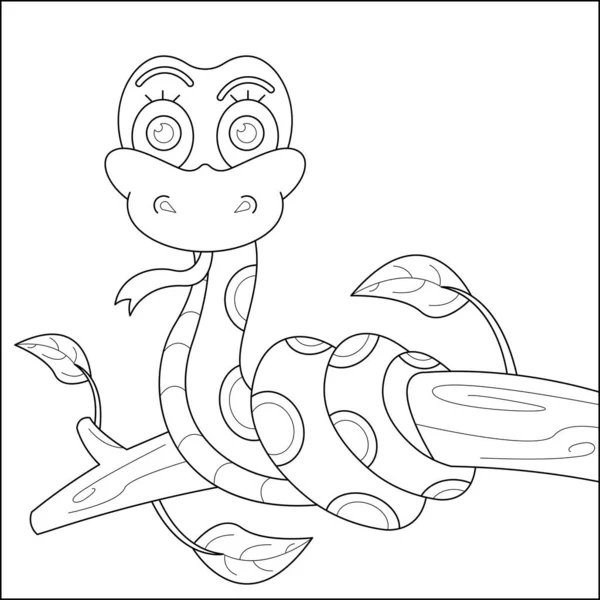 Cute Snake Coiled Tree Suitable Children Coloring Page Vector Illustration — 스톡 벡터