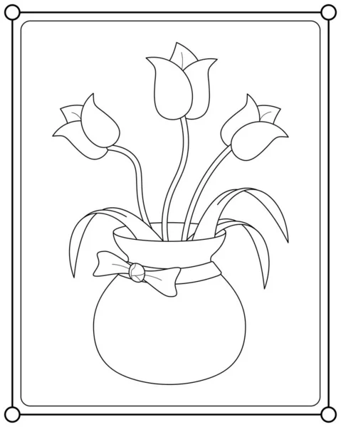 Beautiful Flowers Pots Suitable Coloring Book Vector Illustration — Vetor de Stock