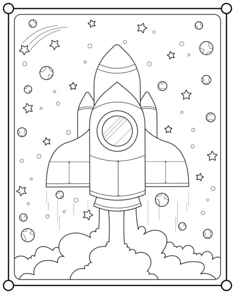 Rocket Space Suitable Children Coloring Page Vector Illustration — стоковый вектор