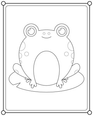 Frog sitting on lotus leaf suitable for children's coloring page vector illustration