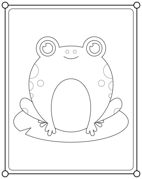 Frog Sitting Lotus Leaf Suitable Children Coloring Page Vector Illustration — Stok Vektör