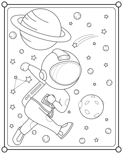 Simpatico Astronauta Che Gioca Palla Luna Nello Spazio Adatto Illustrazione Grafiche Vettoriali