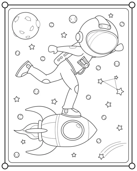 Astronaut Rocket Space Suitable Children Coloring Page Vector Illustration — Stock Vector