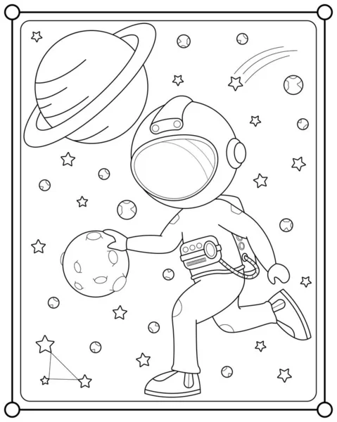 Simpatico Astronauta Che Gioca Palla Luna Nello Spazio Adatto Illustrazione Illustrazioni Stock Royalty Free