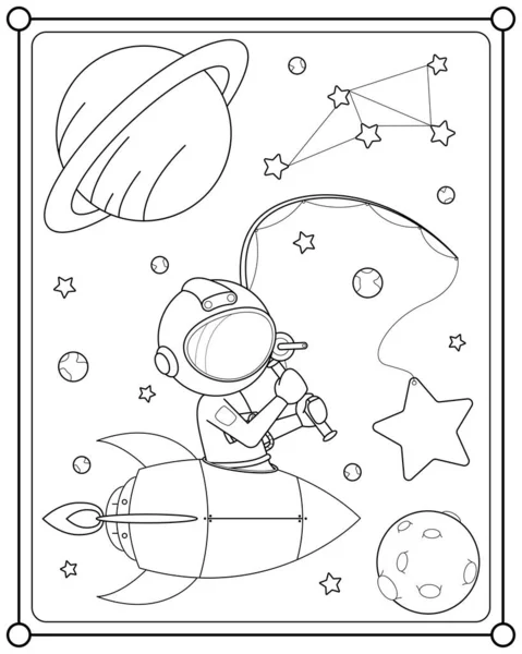 Mignon Astronaute Pêche Pour Les Étoiles Dans Espace Adapté Coloration — Image vectorielle