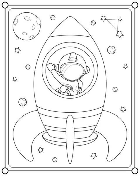 Cute Astronaut Flying Rocket Space Suitable Children Coloring Page Vector — Stock Vector