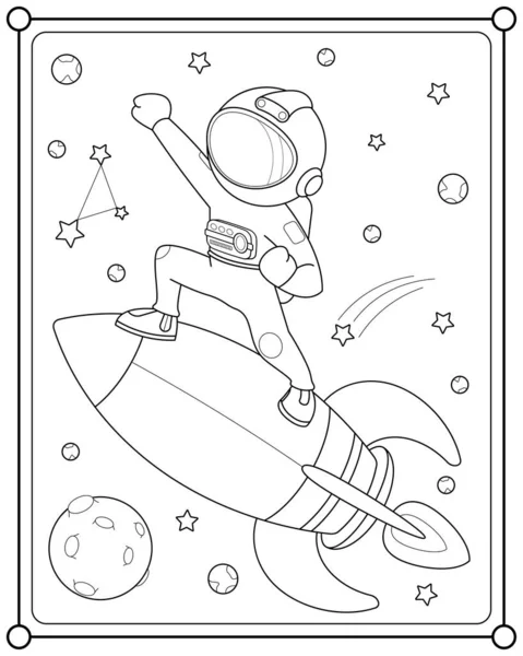 Astronauta Bonito Voando Foguete Para Espaço Adequado Para Ilustração Vetor — Vetor de Stock