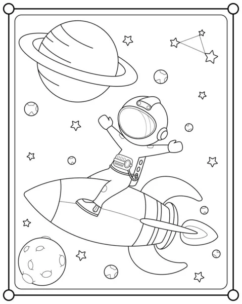 Simpatico Astronauta Che Vola Razzo Nello Spazio Adatto Illustrazione Vettoriale Grafiche Vettoriali