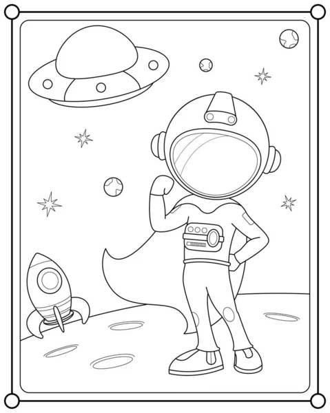 Astronauten Superheld All Eignet Sich Für Kinder Malvorlagen Vektor Illustration — Stockvektor