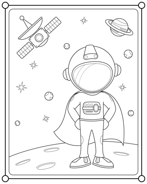 Supereroe Astronauta Nello Spazio Adatto Illustrazione Vettoriale Pagina Colorare Bambini Illustrazione Stock