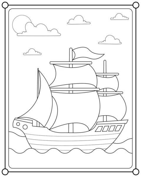 Парусник Море Подходит Детской Раскраски Страницы Векторной Иллюстрации — стоковый вектор
