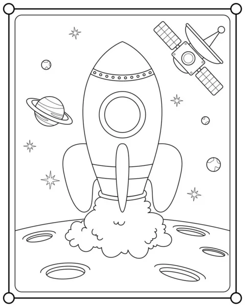 Rocket Space Suitable Children Coloring Page Vector Illustration — стоковый вектор