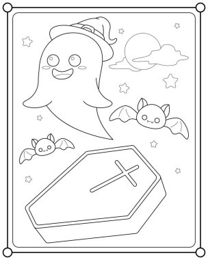 Çocuk boyama sayfası illüstrasyonu için uygun şirin hayaletler