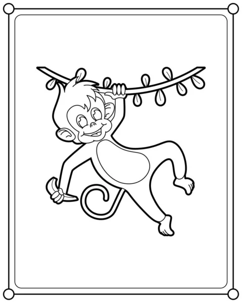 猴抱香蕉适合儿童的着色页面矢量说明 — 图库矢量图片