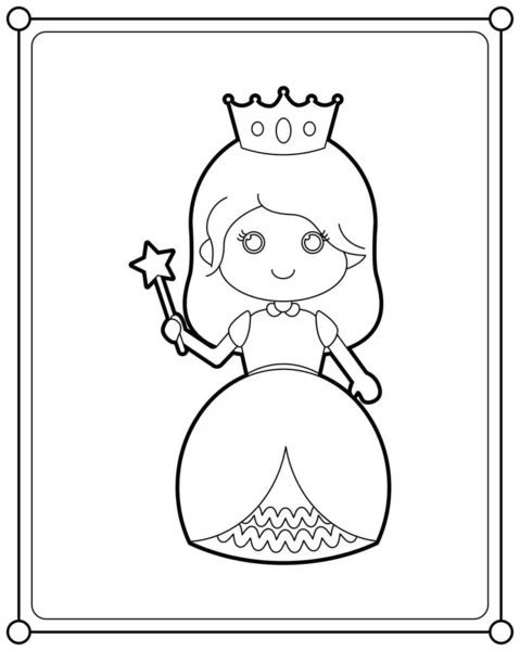 Hermosa Princesa Adecuada Para Colorear Ilustración Vectores Página Para Niños — Archivo Imágenes Vectoriales