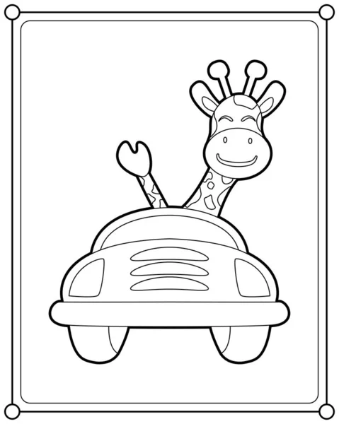 可爱的长颈鹿驾驶一辆适合儿童着色页矢量插图的汽车 — 图库矢量图片