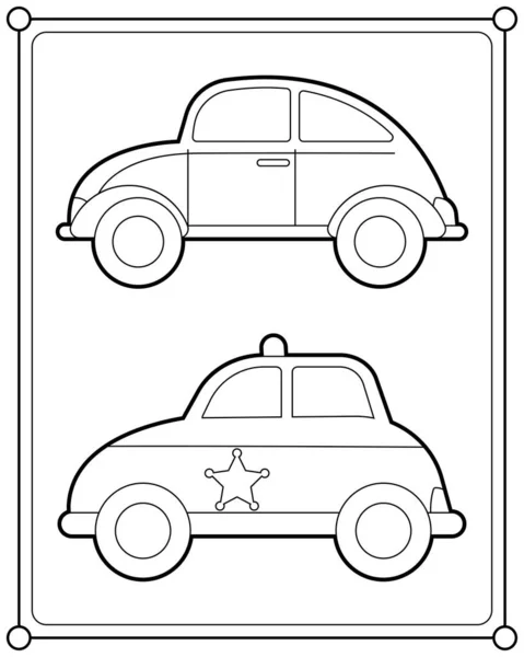 警察の車と子供の着色ページベクトルイラストに適したクラシックカー — ストックベクタ