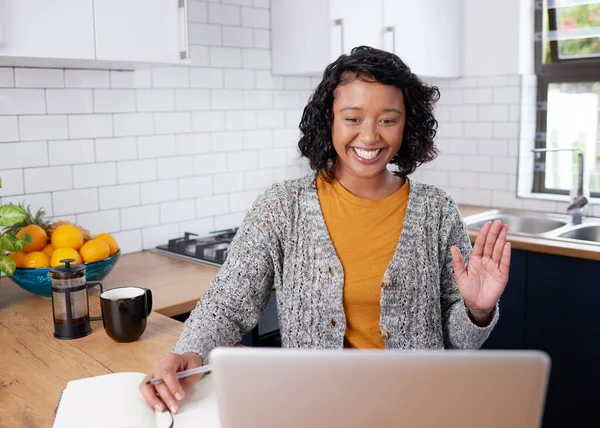 Young Multi Ethnic Woman Greets Her Colleagues Working Kitchen High — ストック写真