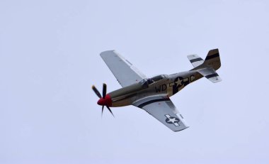 Küçük Gransden, CAMBRIDGESHIRE, İngiltere - 29 AĞUSTOS 2021: Klasik Kuzey Amerika P-51 Mustang uçağı. 