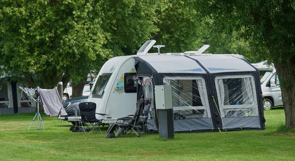 Neots Cambridgeshire England June 2022 Xplore Caravan Trailer Awning Campsite — 图库照片