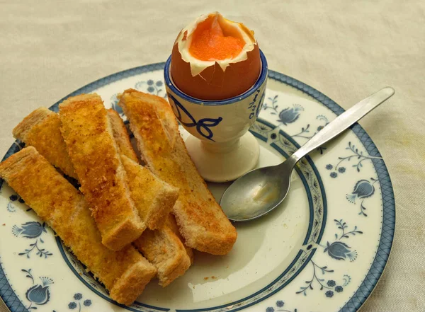 Soft Boiled Egg with Soldiers on plate with Spoon