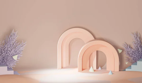 Abstrakte Geometrische Formen Mit Blatt Auf Minimalem Hintergrund Modernes Design — Stockfoto