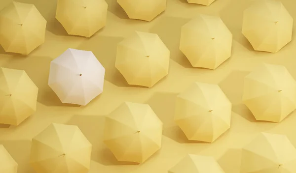 Minimal Idee Gelb Weißer Regenschirm Von Vorne Und Von Oben — Stockfoto