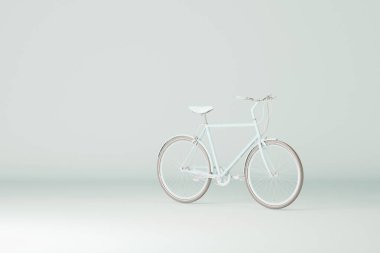 Pastel yeşil ve bej arka planda bisiklet. Sosyal medya için minimum bileşim, çevre dostu ulaşım. Asgari yaratıcı fikir düzeni, dünya gününde çevre koruma kavramı. 3d hazırlayıcı