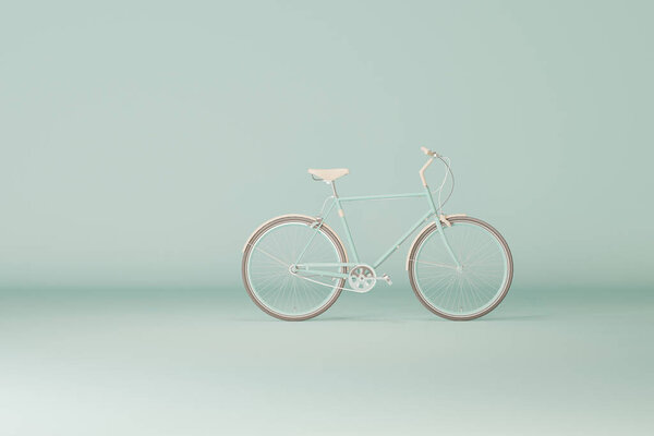 Bicycle on pastel green and beige background. Minimal composition for social media , eco friendly transportation. Minimal creative idea layout, Concept for environment preserve on earth day. 3d render