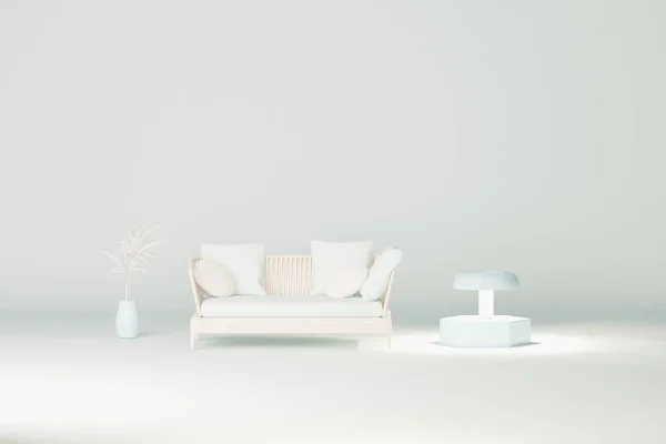 Composición Creativa Interior Habitación Color Azul Pastel Con Muebles Accesorios — Foto de Stock