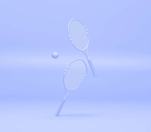 Raqueta Tenis Con Bolas Sobre Fondo Azul Pastel Púrpura Renderizado — Foto de Stock