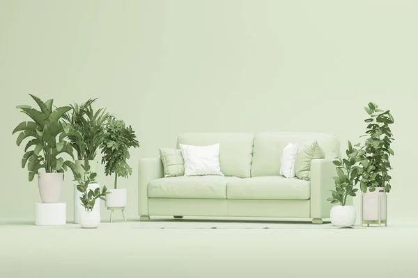 Diseño Interior Creativo Estudio Verde Con Maceta Sofá Fondo Color — Foto de Stock