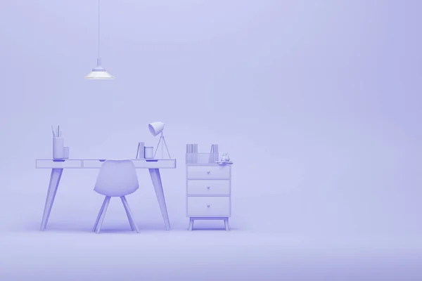 Minimale Idee Für Schreibtisch Und Arbeit Hause Pastellviolett Mit Möbeln — Stockfoto