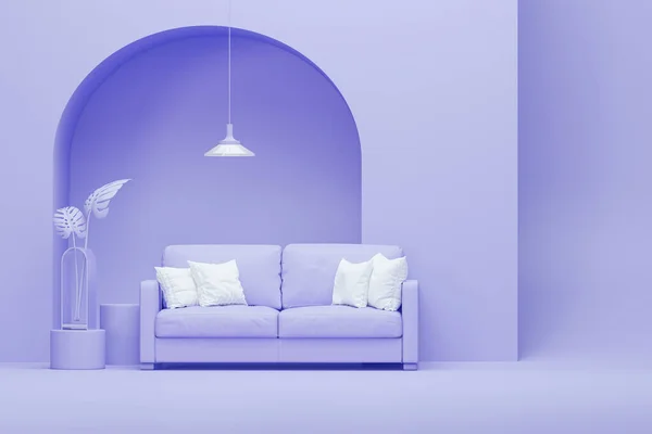 Diseño Interior Creativo Estudio Púrpura Con Maceta Sillón Fondo Color — Foto de Stock