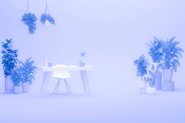 Minimale Idee Für Schreibtisch Und Arbeit Hause Pastellblauer Farbe Mit — Stockfoto