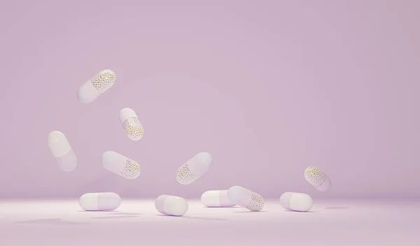 Eine Gruppe Antibiotika Pillen Kapseln Die Auf Pastellrosa Hintergrund Mit — Stockfoto