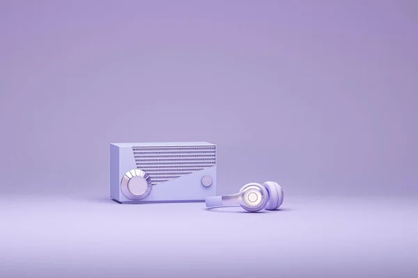 Концепция Фиолетового Ретро Радио Онлайн Музыки Радио Прослушивания Подкастов Книг — стоковое фото