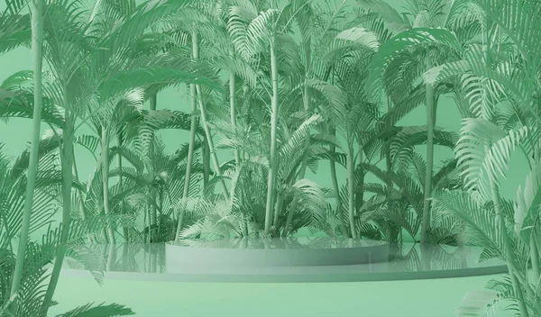 Minimale Scene Met Podium Tropische Palmen Bladeren Abstracte Achtergrond Pastel — Stockfoto