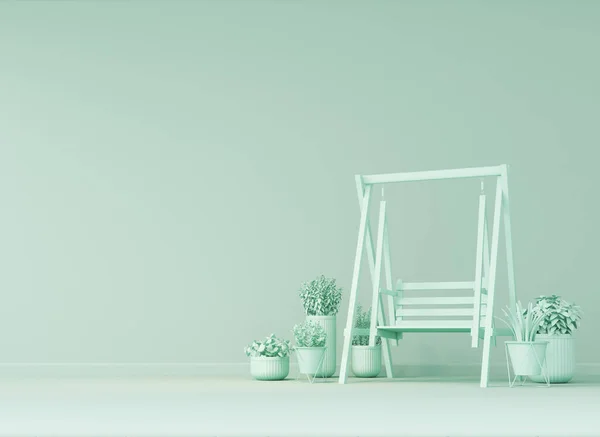 Πολλές Γλάστρα Διακοσμητικό Βάζο Κουνιστή Καρέκλα Απλό Μονόχρωμο Παστέλ Πράσινο — Φωτογραφία Αρχείου