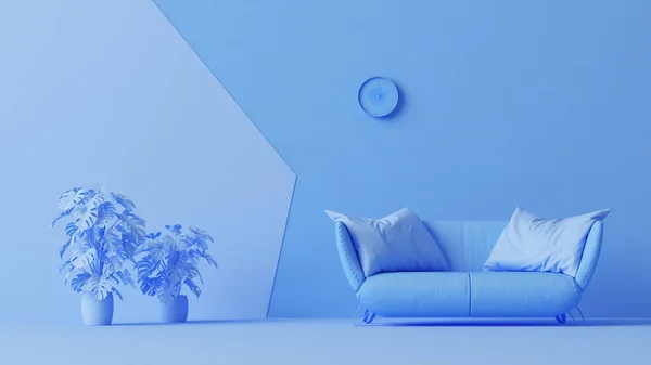 Intérieur Chambre Couleur Bleu Uni Monochrome Avec Canapé Serrure Pot — Photo