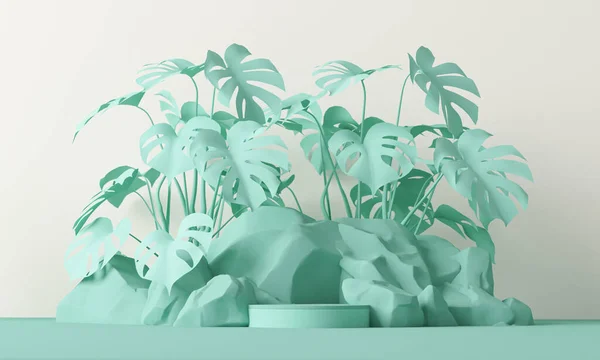 Minimale Szene Mit Podium Tropischen Palmenblättern Und Abstraktem Hintergrund Szene — Stockfoto