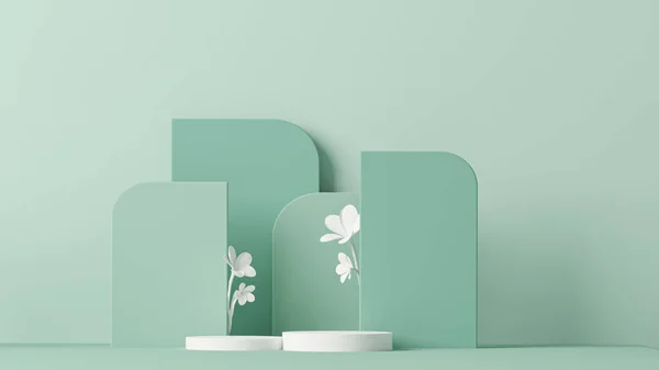 Minimale Szene Mit Podium Blume Und Abstraktem Hintergrund Szene Pastellblauen — Stockfoto