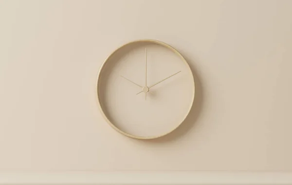 Minimalista Imagen Laica Plana Reloj Pared Plástico Sobre Crema Pastel —  Fotos de Stock