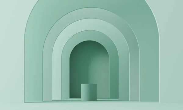 Minimale Szene Mit Geometrischen Formen Podien Und Rahmen Auf Pastellblauem — Stockfoto