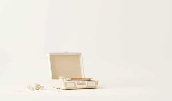 白とクリームヴィンテージゴールドスピニングレコードプレーヤーの3Dレンダリング ソーシャルメディアバナー プロモーション プレゼンテーション 画像のためのトレンディな3Dレンダリング ウェブサイト上のファッションシーン — ストック写真