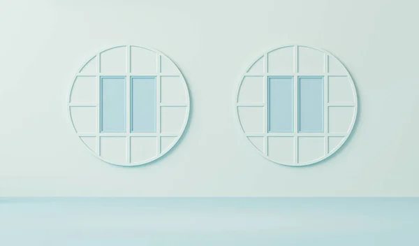 シンプルなモノクロームのパステルブルーのドアや窓のコンセプト コピースペース付きの明るい背景 ウェブページ プレゼンテーションや画像フレームの背景のための3Dレンダリング ミニマリストインテリア — ストック写真