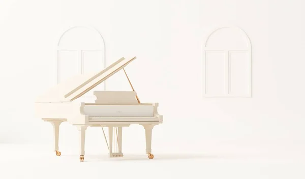Beyaz Arka Planda Bej Renkli Kuyruklu Piyano Minimum Fikir Konsepti — Stok fotoğraf
