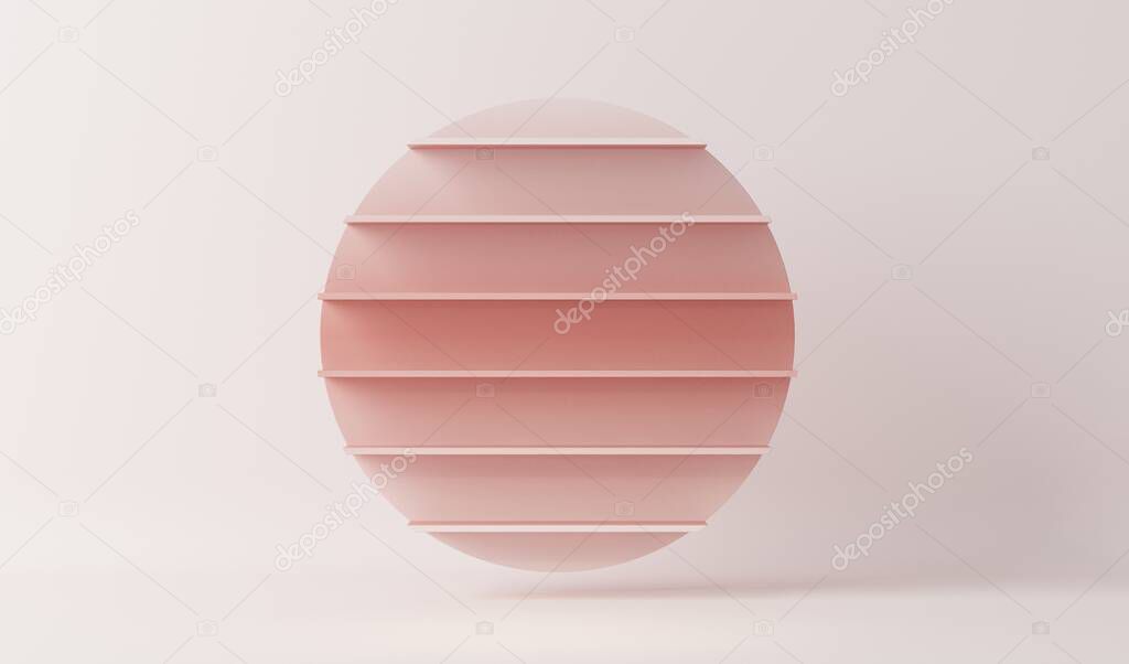Minimal scene with pastel pink shelf on the wall. Trendy 3d render for social media banners, promotion, cosmetic product show and stage.
